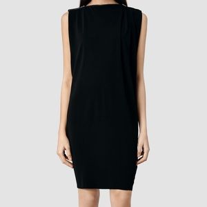 All Saints zip neck black noir sheath dress XS